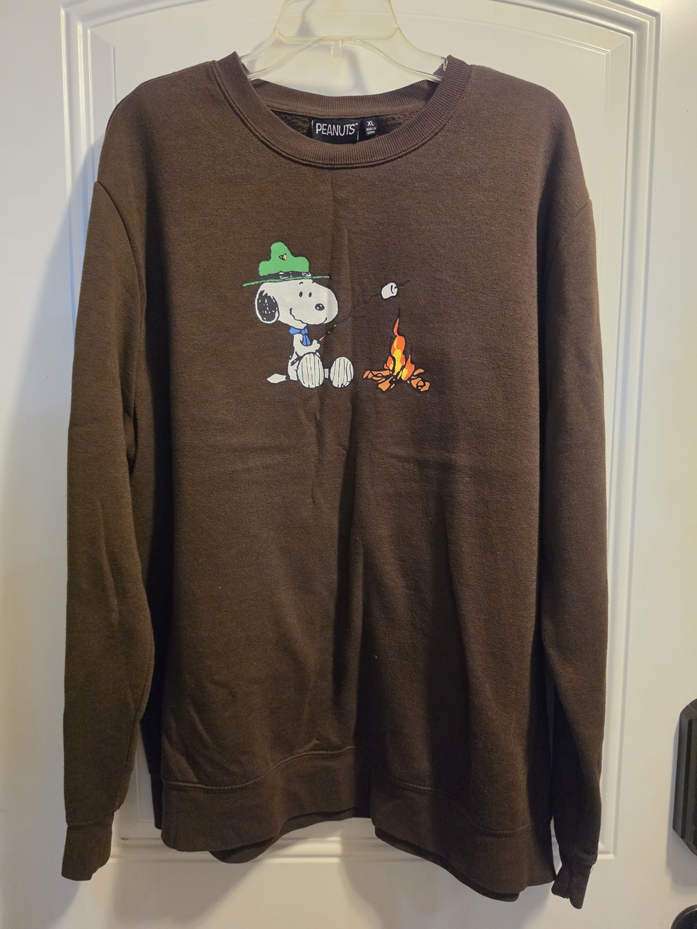 Peanuts Men's Brown Snoopy Campfire Crewneck Sweatshirt